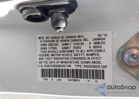 2016 Honda Civic Ex-T из США, поврежденный, VIN 2HGFC3B30GH351749